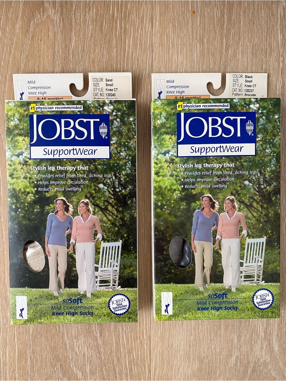 JOBST soSoft Support Wear Mild Compression 8-15 mmHg Knee Highs - Sand and Black